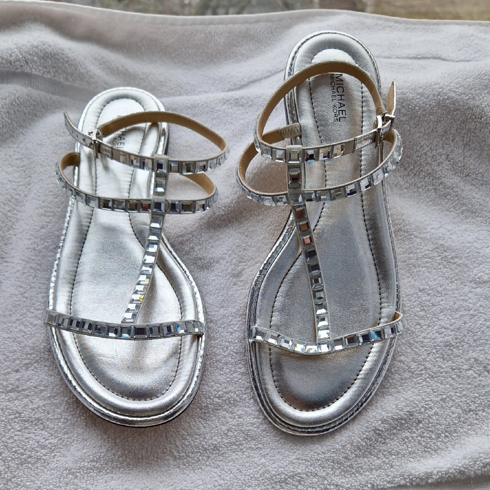 Michael Kors Shimmering Silver Strappy Sandals